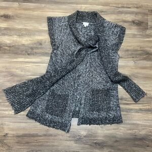 Chic Gray Knit Cardigan With Pockets And Front Tie